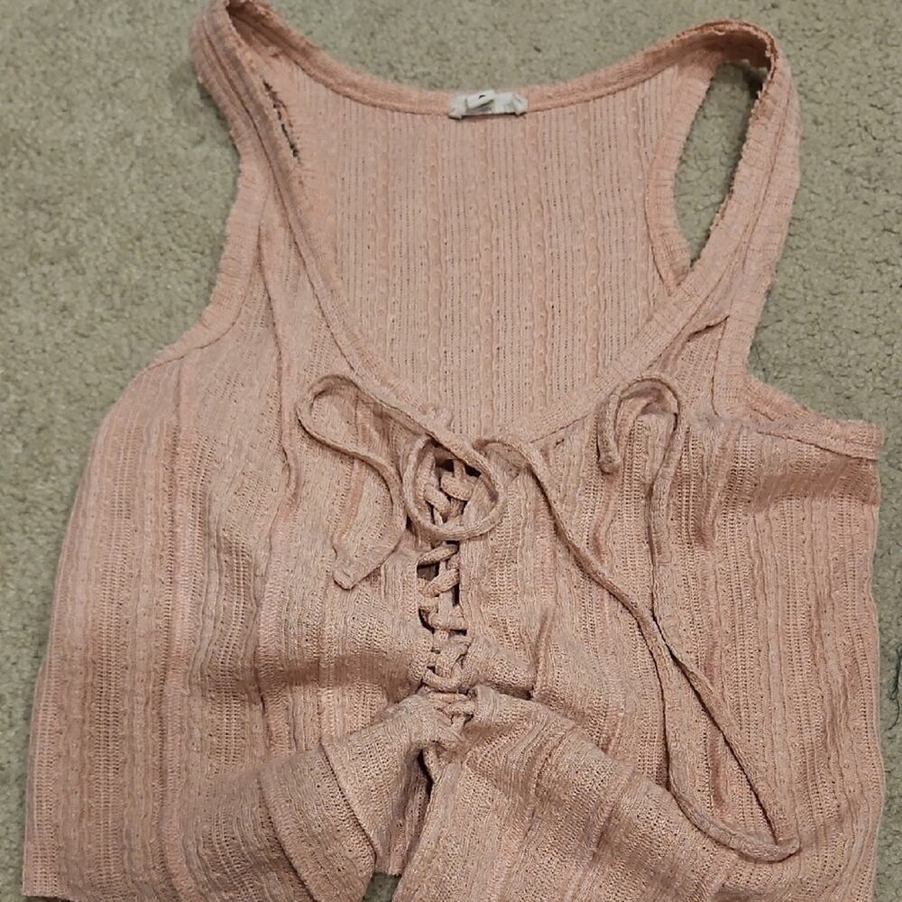 POL Ribbed Tank – Lace-Up Front, Small
